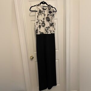 White House Black Market (WHBM) black and white floral wide leg jumpsuit